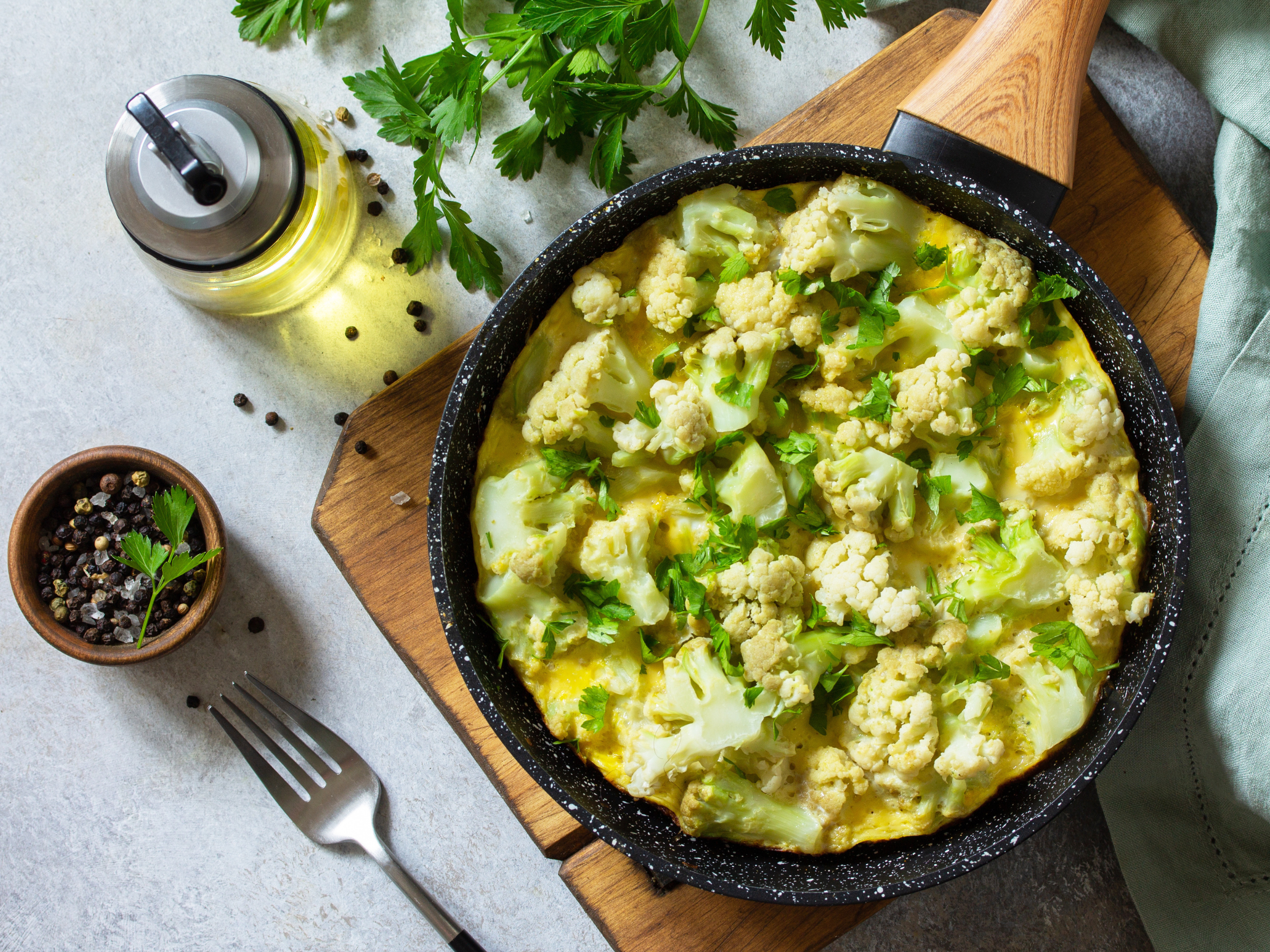 Cacio e Pepe Frittata with Cauliflower and Lemony Yogurt