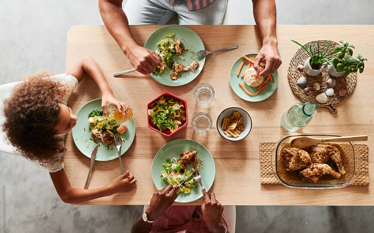 A family eating a meal together