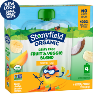 Stonyfield Organic Dairy Free Fruit & Veggie Blend Pouches Tropical Twist, 4 Ct