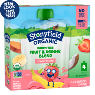 Stonyfield Organic Dairy Free Fruit & Veggie Blend Pouches Strawberry Smash, 4 Ct
