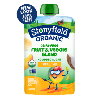 Stonyfield Organic Dairy Free Fruit & Veggie Blend Pouches Tropical Twist, 3.2 oz.