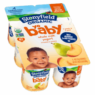 Stonyfield Organic YoBaby No Added Sweetener Whole Milk Baby Yogurt Cups, Pear & Peach, 6 Ct