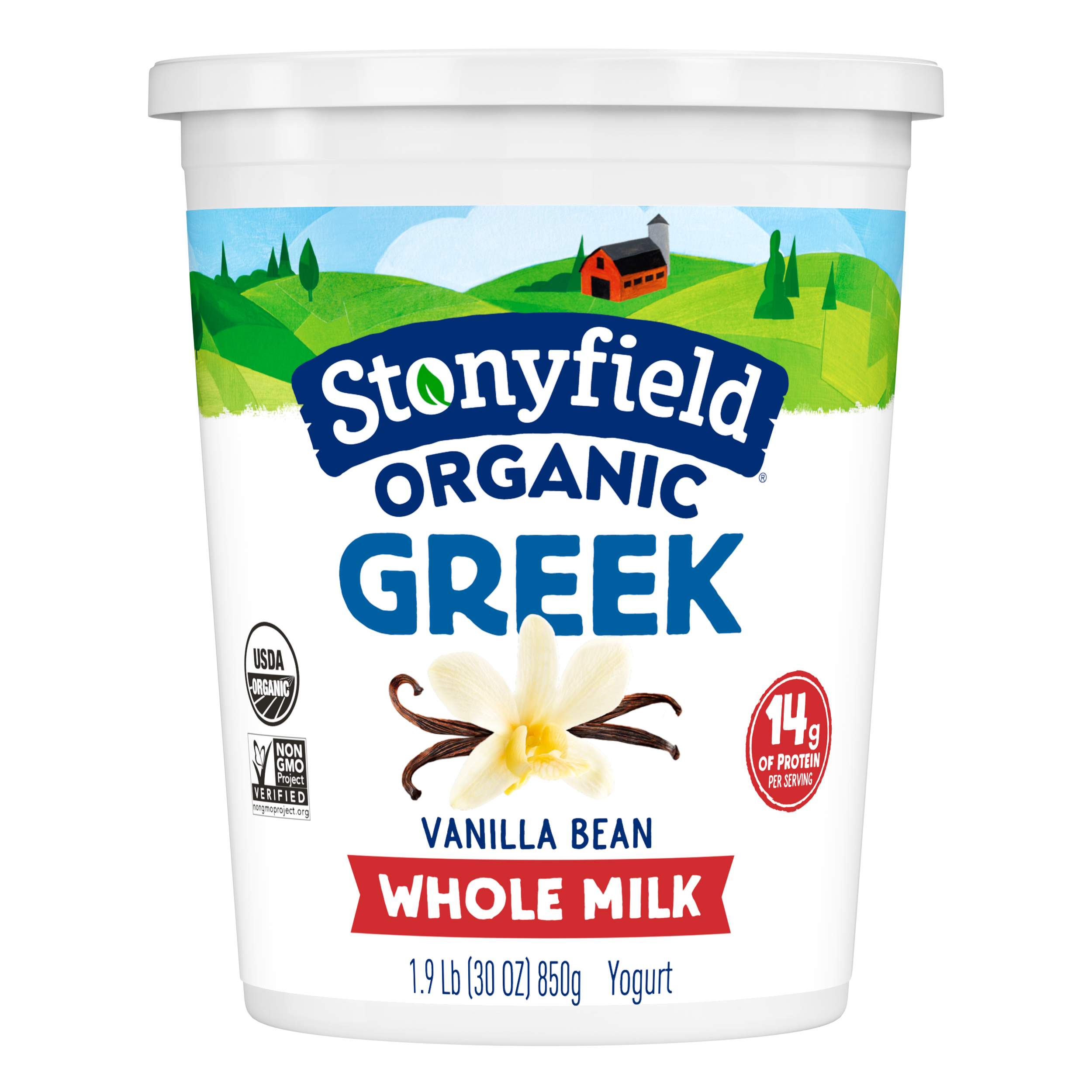 Stonyfield Greek Whole Milk Yogurt, Vanilla Bean, 30oz
