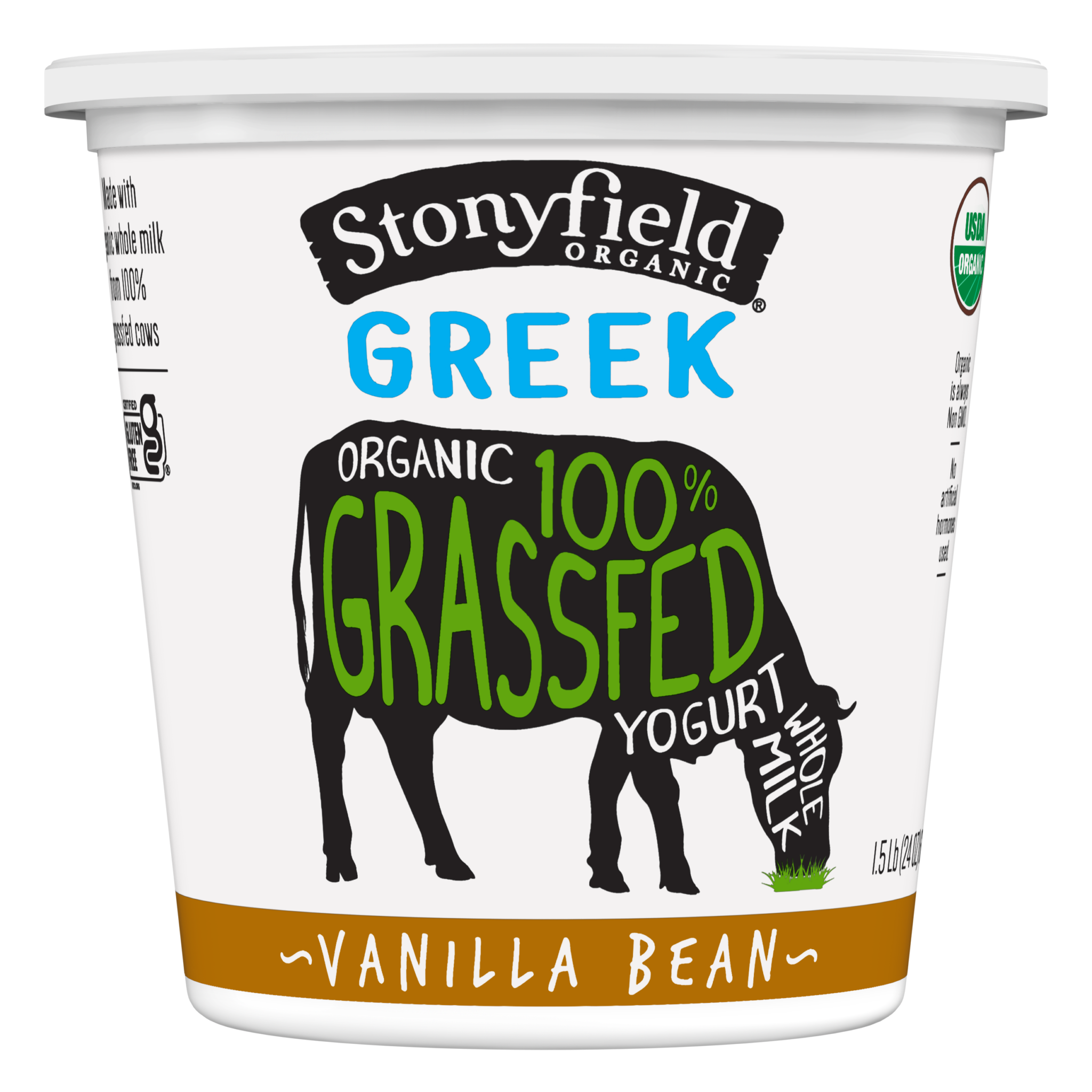 Stonyfield Organic 100 Grassfed Greek Whole Milk Yogurt, Vanilla, 24