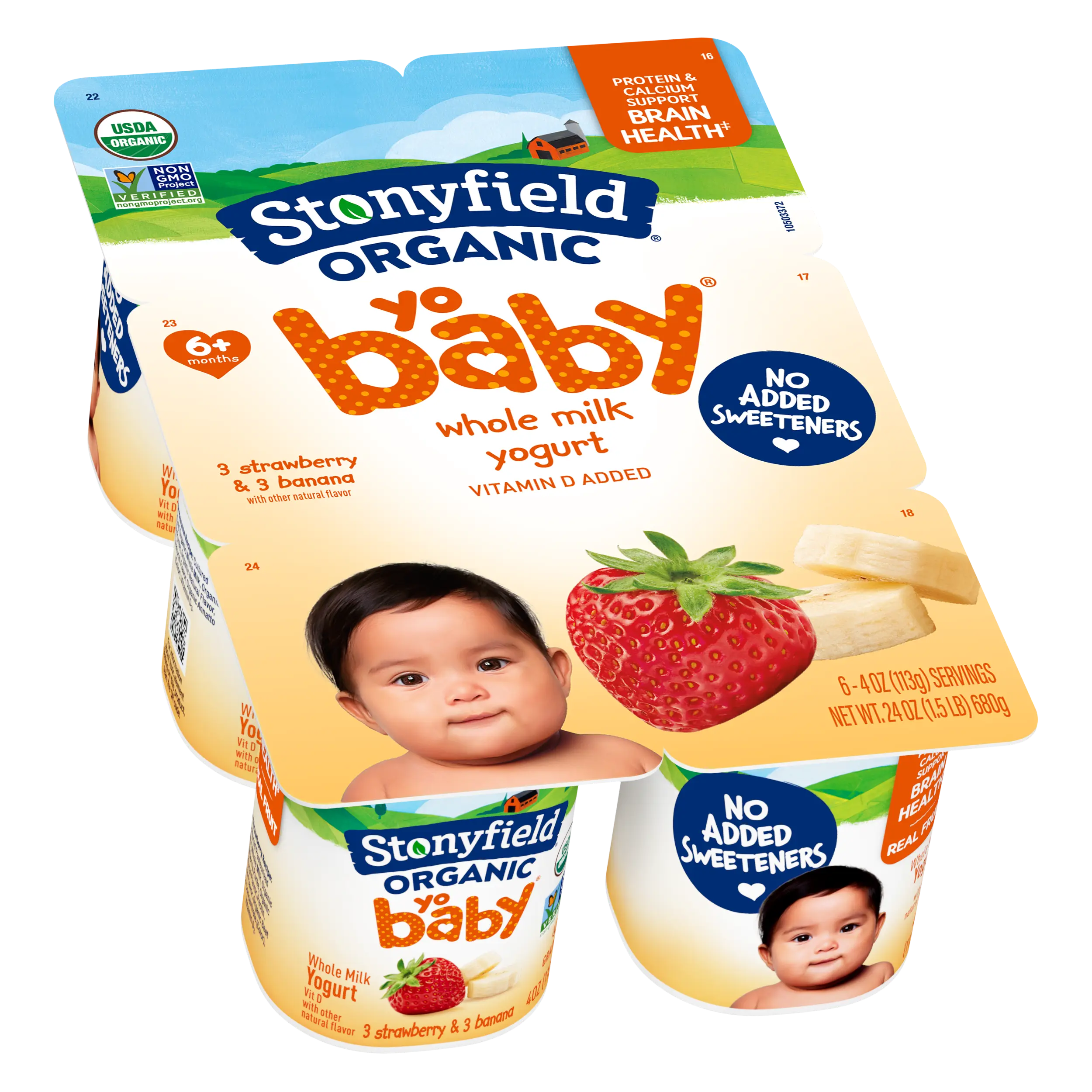 Stonyfield Organic YoBaby Whole Milk Baby Yogurt Cups, Banana & Strawberry, 6 Ct