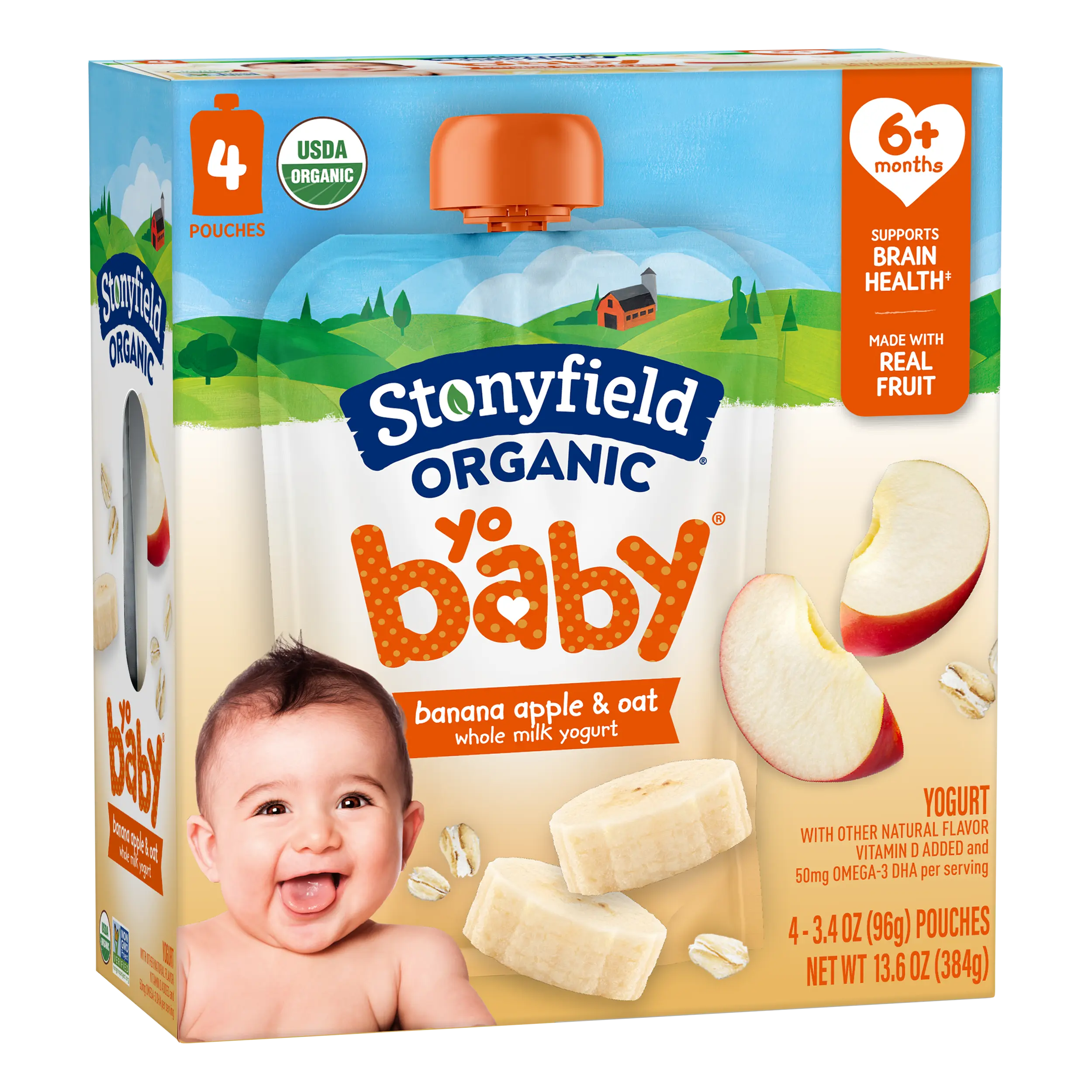 Stonyfield Organic YoBaby Whole Milk Baby Yogurt Pouches, Banana Apple & Oat, 4 Ct