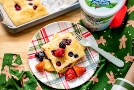 Yogurt Sheet Pan Pancakes with Mixed Berries