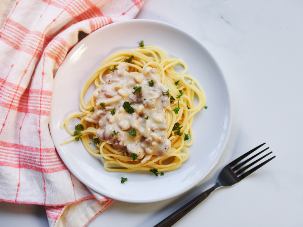 Bacon and Mushroom Yogurt Cream Pasta Stonyfield