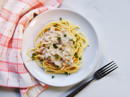 Bacon and Mushroom Yogurt Cream Pasta recipe