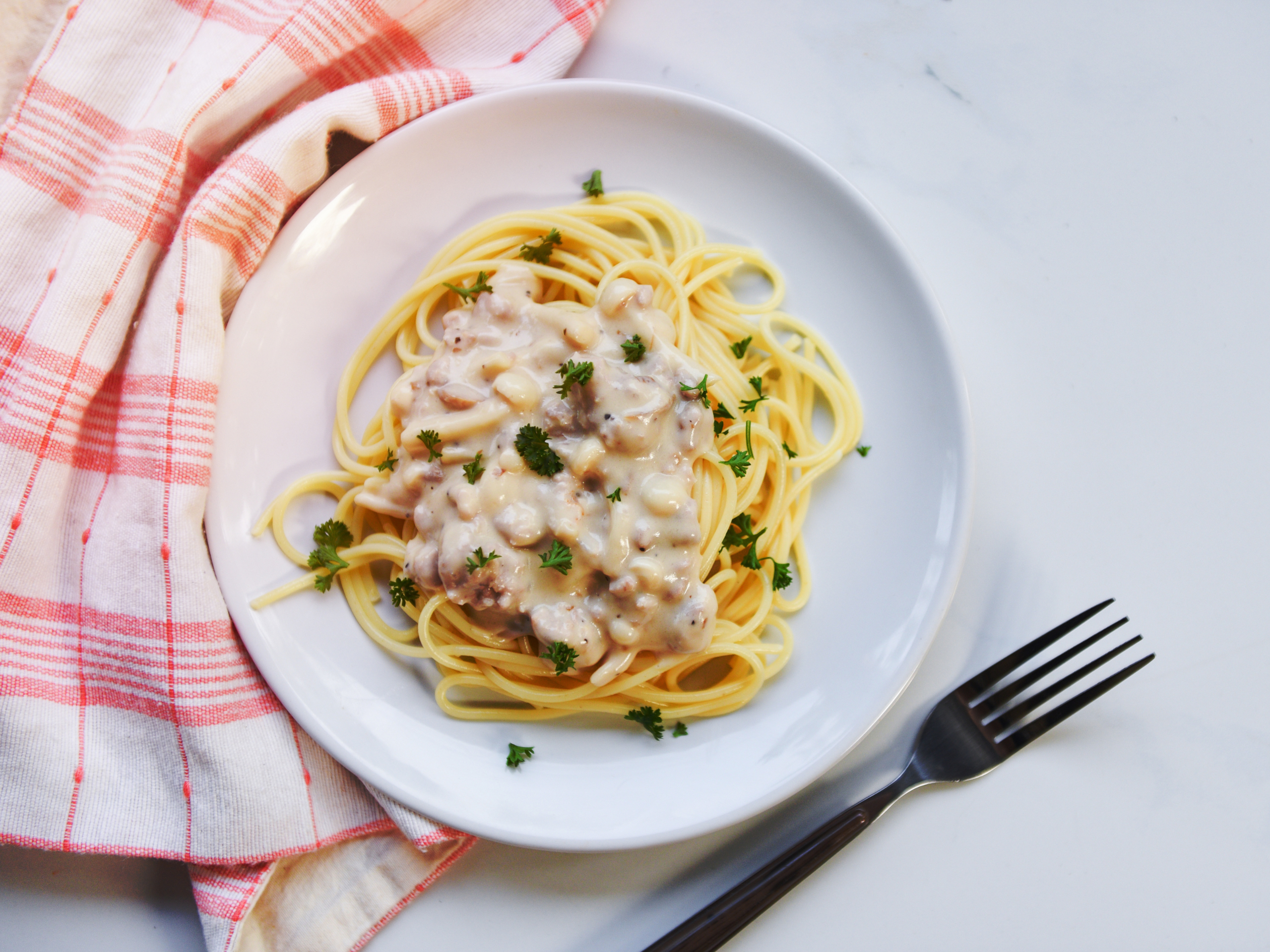 Bacon and Mushroom Yogurt Cream Pasta