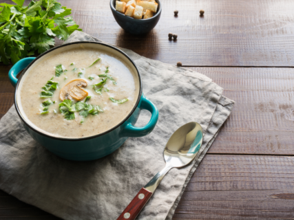 Creamy Mushroom Soup with Tomatoes and Wild Rice recipe