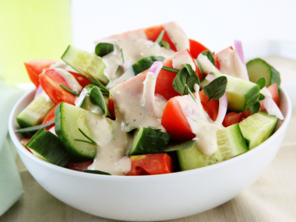 Try this Cucumber Tomato Salad with Dill Yogurt Dressing recipe today!