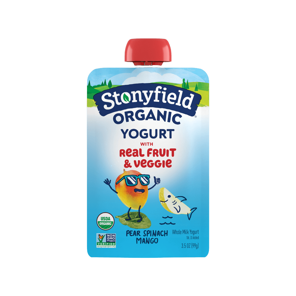 Stonyfield Organic Kids Pear Spinach Mango Whole Milk Yogurt Pouch, 3.5 oz.