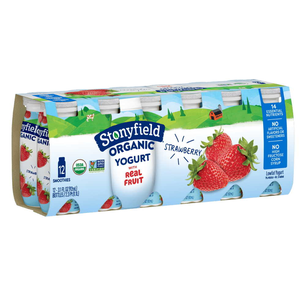 Stonyfield Organic Lowfat Yogurt Smoothies, Strawberry, 12 Ct