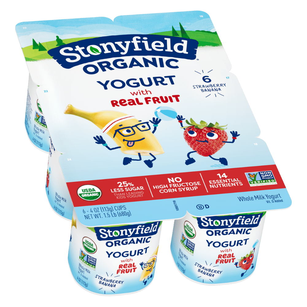 Stonyfield Organic Kids Whole Milk Yogurt Cups, Strawberry Banana, 6 Ct -  Stonyfield