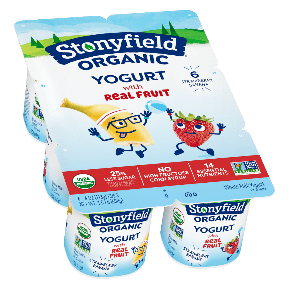 Stonyfield Organic Kids Whole Milk Yogurt Cups, Strawberry Banana, 6 Ct