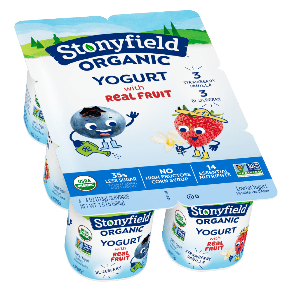 Stonyfield Organic Kids Blueberry & Strawberry Vanilla Lowfat Yogurt, 6 Ct
