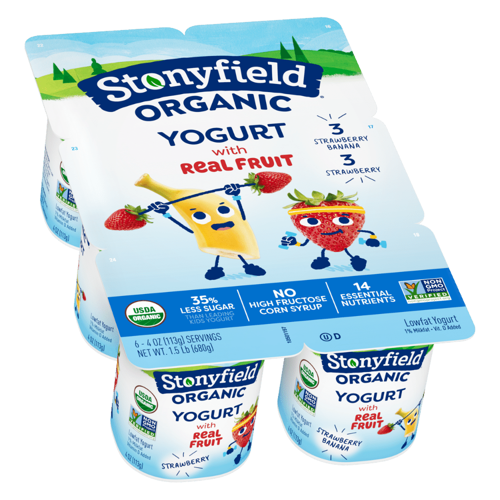 Stonyfield Organic Kids Strawberry & Strawberry Banana Lowfat Yogurt, 6 Ct