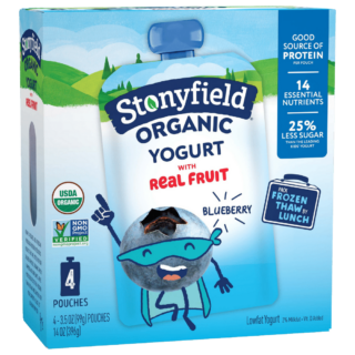 Stonyfield Organic Kids Blueberry Lowfat Yogurt Pouches, 4 Ct