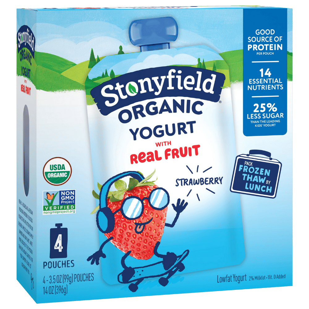 Stonyfield Organic Kids Strawberry Lowfat Yogurt Pouches, 4 Ct