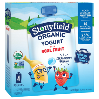 Stonyfield Organic Kids Strawberry Banana Lowfat Yogurt Pouches, 4 Ct