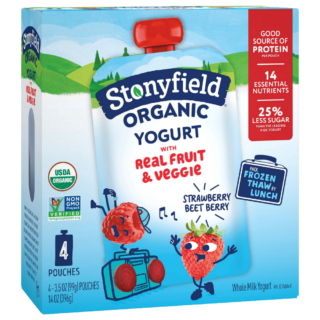 Stonyfield Organic Kids Strawberry Beet Berry Whole Milk Yogurt Pouches, 4 Ct