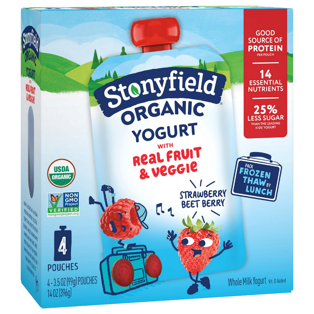 Stonyfield Organic Kids Strawberry Beet Berry Whole Milk Yogurt Pouches, 4 Ct