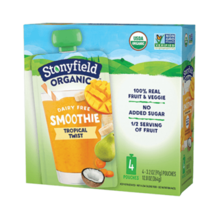 Stonyfield Organic Dairy Free Smoothie Pouches, Tropical Twist, 4 Ct