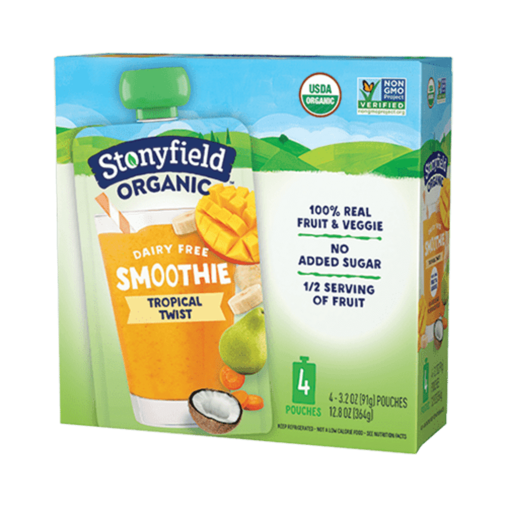 Stonyfield Organic Dairy Free Smoothie Pouches, Tropical Twist, 4 Ct