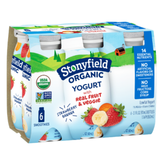 Stonyfield Organic Lowfat Yogurt Smoothies, Strawberry Banana, 6 Ct