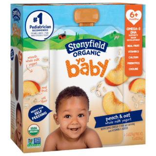 Stonyfield Organic YoBaby Whole Milk Baby Yogurt Pouches, Peach & Oat, 4 Ct