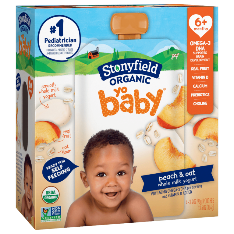 Stonyfield Organic YoBaby Whole Milk Baby Yogurt Pouches, Peach & Oat, 4 Ct Stonyfield