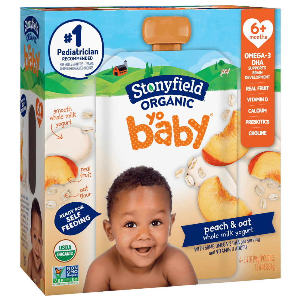 Stonyfield Organic YoBaby Whole Milk Baby Yogurt Pouches, Peach & Oat, 4 Ct