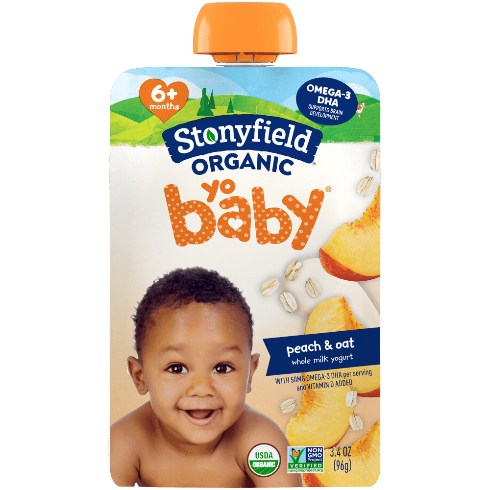 Stonyfield Organic YoBaby Whole Milk Baby Yogurt Pouches, Peach & Oat, 4 Ct