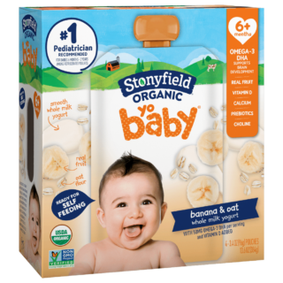 Stonyfield Organic YoBaby Whole Milk Baby Yogurt Pouches, Banana & Oat, 4 Ct