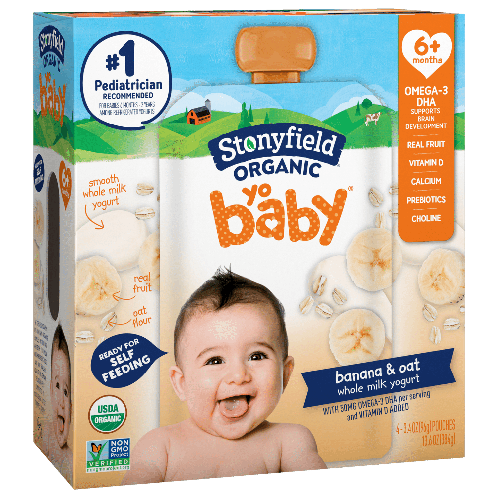 Stonyfield Organic YoBaby Whole Milk Baby Yogurt Pouches, Banana & Oat, 4 Ct