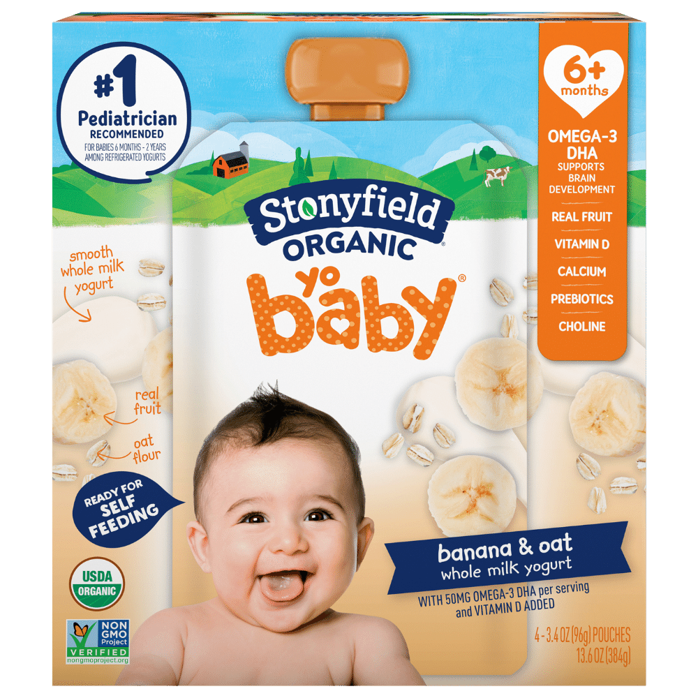 Stonyfield Organic YoBaby Whole Milk Baby Yogurt Pouches, Banana & Oat, 4  Ct - Stonyfield