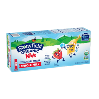 Stonyfield Organic Kids Strawberry Banana Whole Milk Yogurt Tubes, 8 Ct