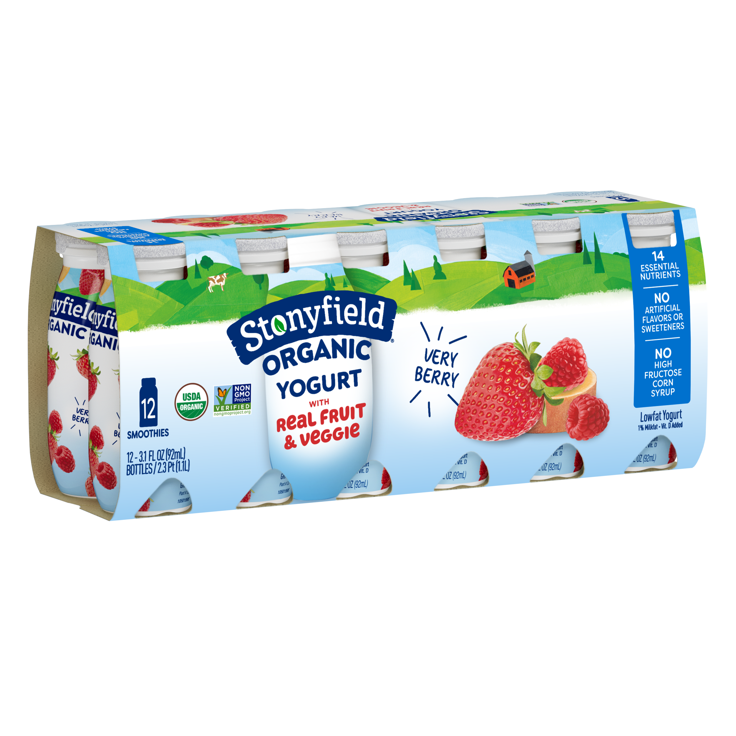 Stonyfield Organic Lowfat Yogurt Smoothies, Very Berry, 12 Ct
