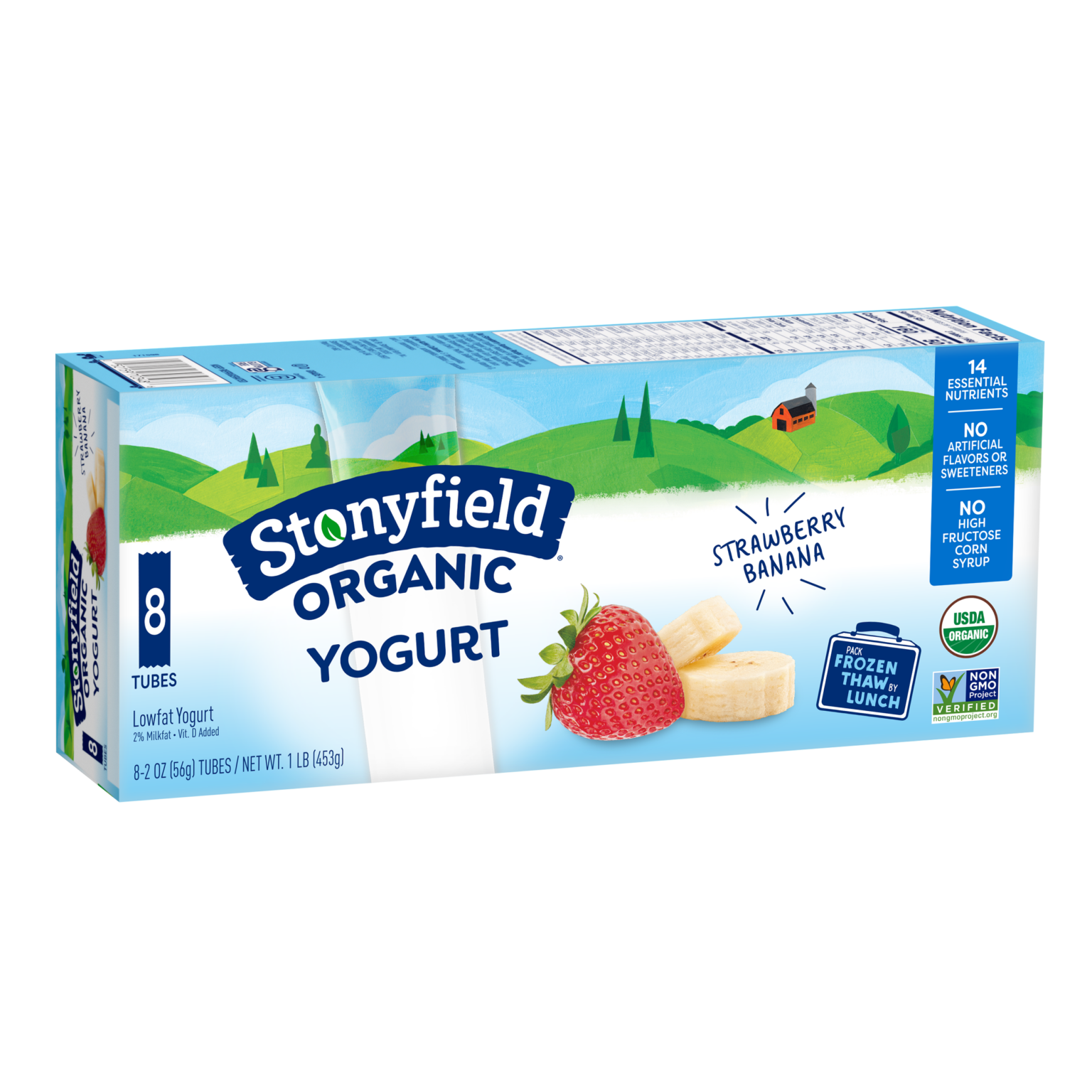Stonyfield Organic Kids Strawberry Banana Lowfat Yogurt Tubes, 8 Ct
