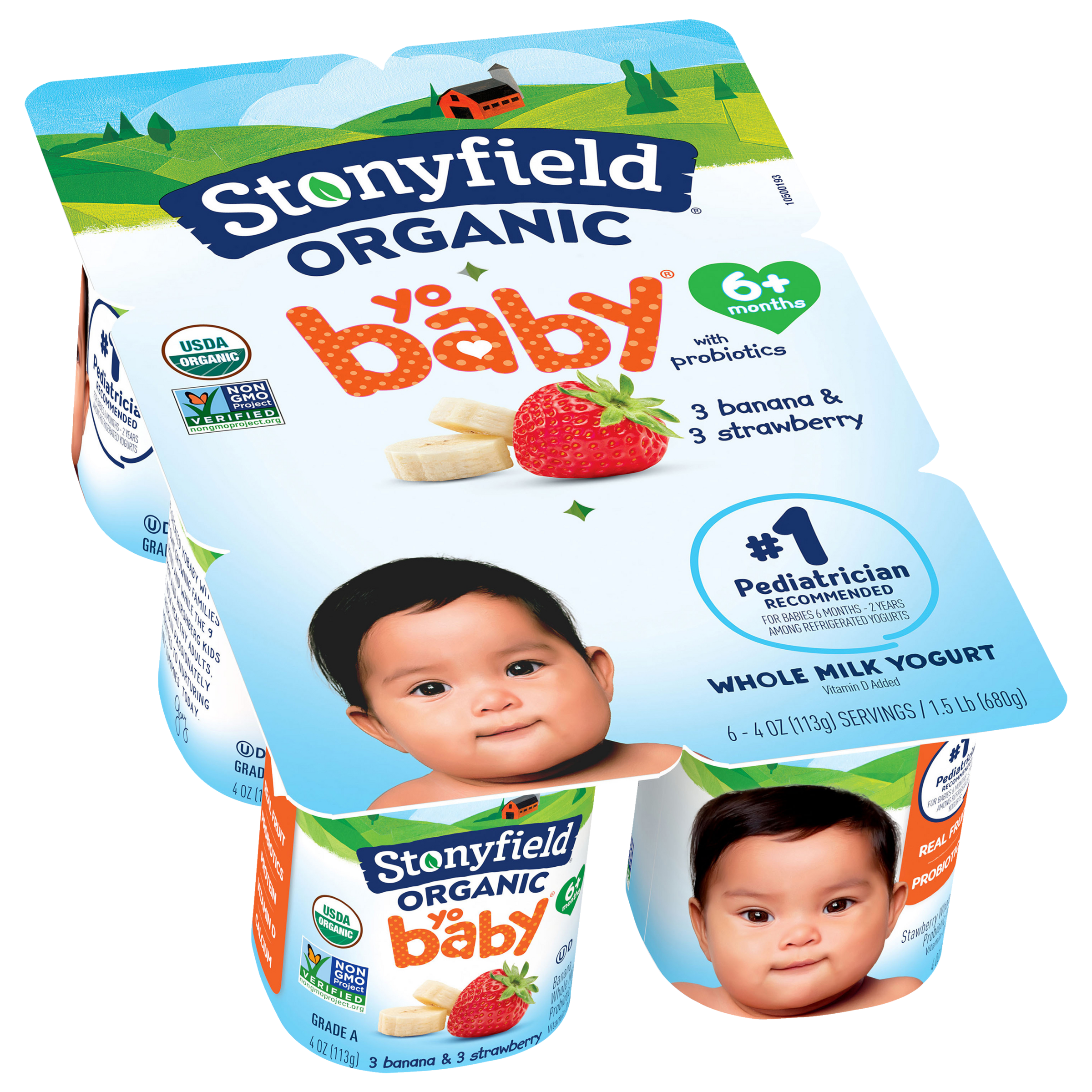 Stonyfield YoBaby Organic Yogurt 4oz 6pk Whole Milk Banana Strawberry