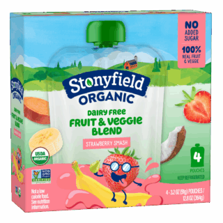 Stonyfield Organic Dairy Free Fruit & Veggie Blend Pouches Strawberry Smash, 4 Ct