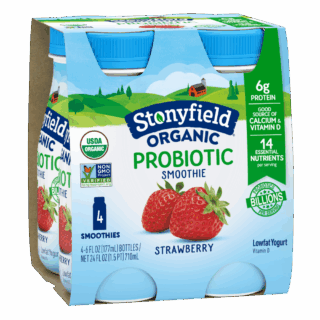 Stonyfield Organic Probiotic Strawberry Lowfat Yogurt Smoothies, 6 fl. oz., 4 Ct