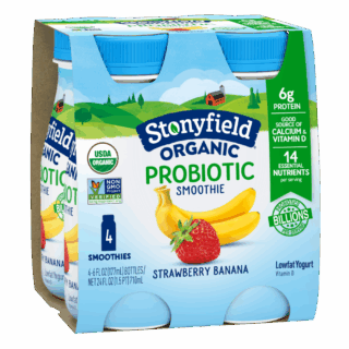 Stonyfield Organic Probiotic Strawberry Banana Lowfat Yogurt Smoothies, 6 fl. oz., 4 Ct