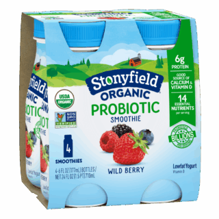 Stonyfield Organic Probiotic Wild Berry Lowfat Yogurt Smoothies, 6 fl. oz., 4 Ct
