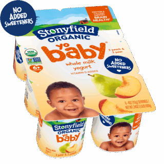 Stonyfield Organic YoBaby No Added Sweetener Whole Milk Baby Yogurt Cups, Pear & Peach, 6 Ct