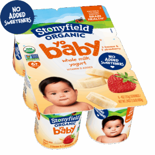 Stonyfield Organic YoBaby Whole Milk Baby Yogurt Cups, Banana & Strawberry, 6 Ct
