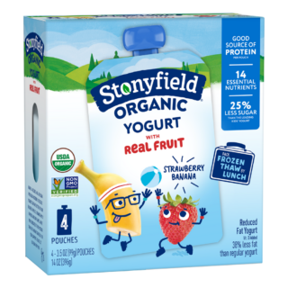 Stonyfield Organic Kids Strawberry Banana Lowfat Yogurt Pouches, 4 Ct