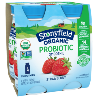 Stonyfield Organic Probiotic Strawberry Lowfat Yogurt Smoothies, 6 fl. oz., 4 Ct