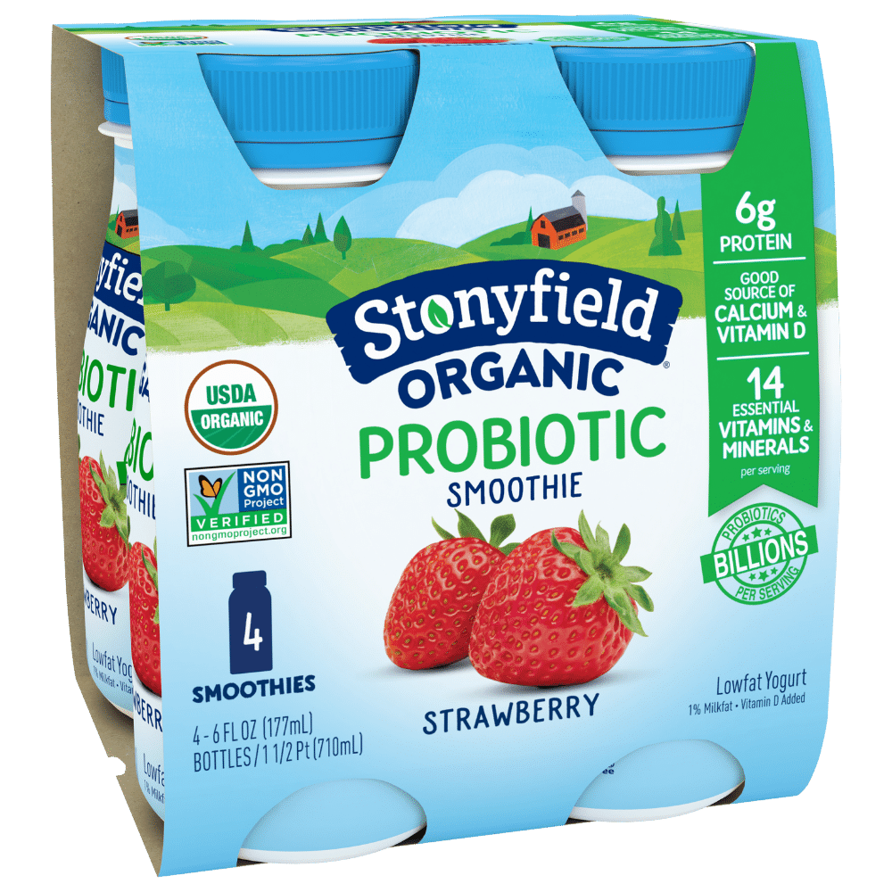 Stonyfield Organic Probiotic Strawberry Lowfat Yogurt Smoothies, 6 fl. oz., 4 Ct